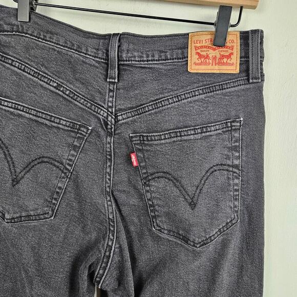 Levi's Ribcage Stright Ankle Jeans 31 Washed Black Button Fly High Rise - Picture 7 of 8